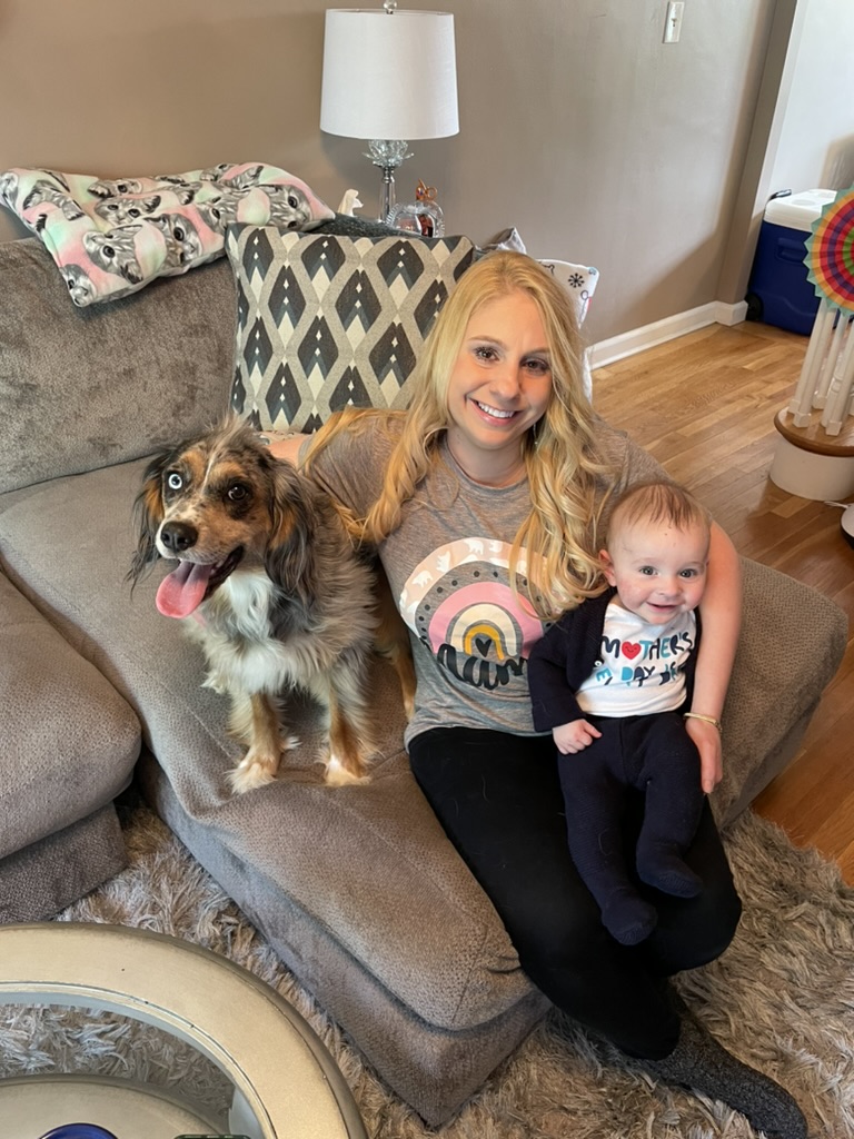 mom with dog and baby